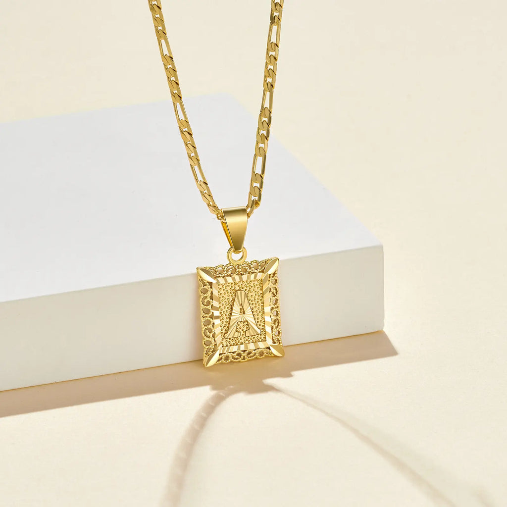 14K Gold Plated Square Letter Capital Necklace