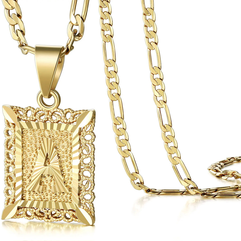 14K Gold Plated Square Letter Capital Necklace