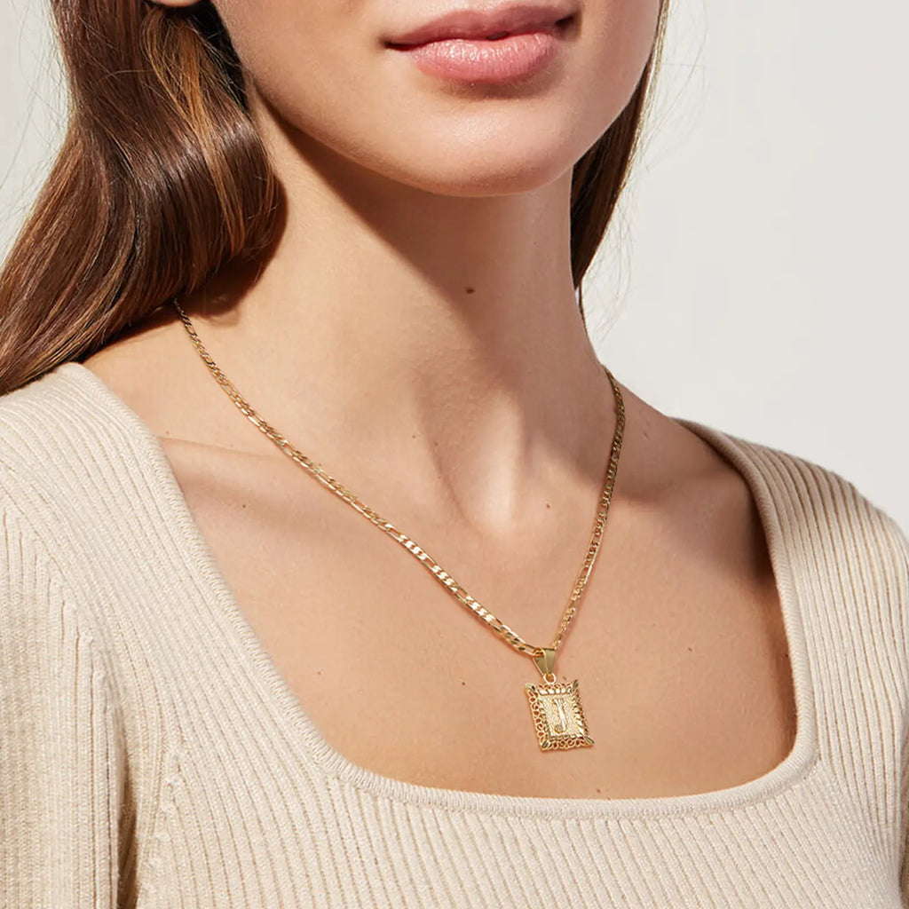 14K Gold Plated Square Letter Capital Necklace
