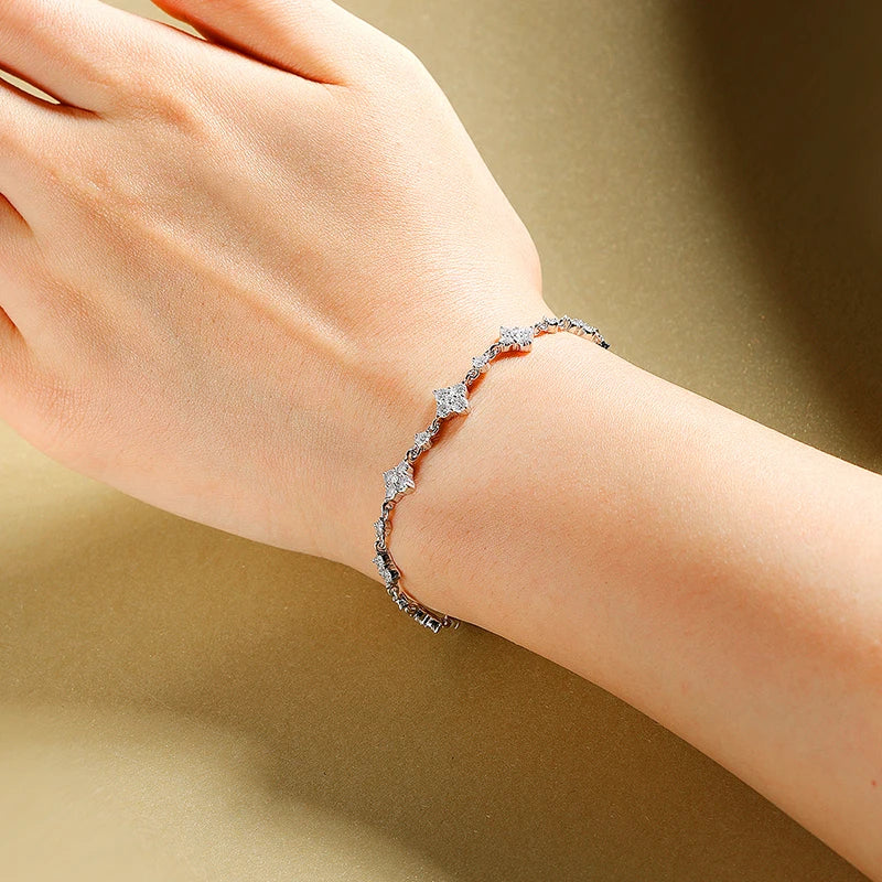 Moissanite Chain Bracelet – S925 Sterling Silver, Luxury Sparkle