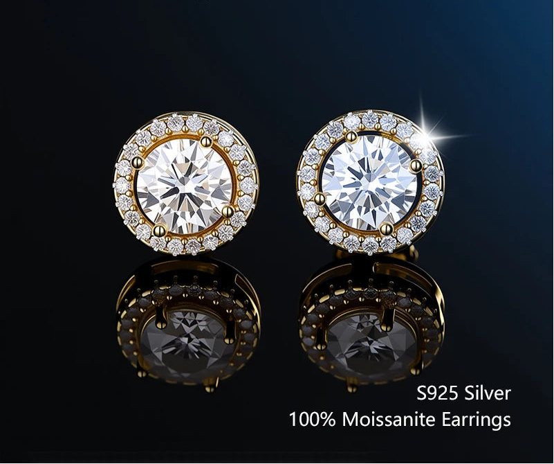 S925 Sterling Silver Moissanite Stud Earrings – Unisex Fine Jewelry