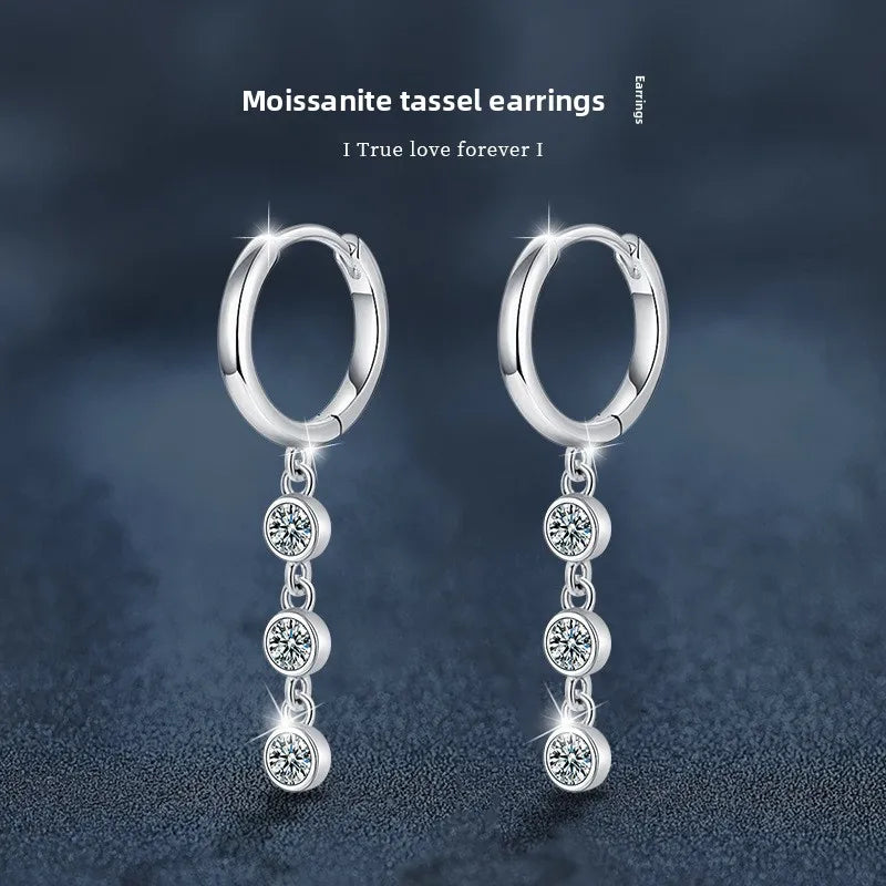 S925 D-Color Moissanite Dangle Earrings – Elegant Fringe Design