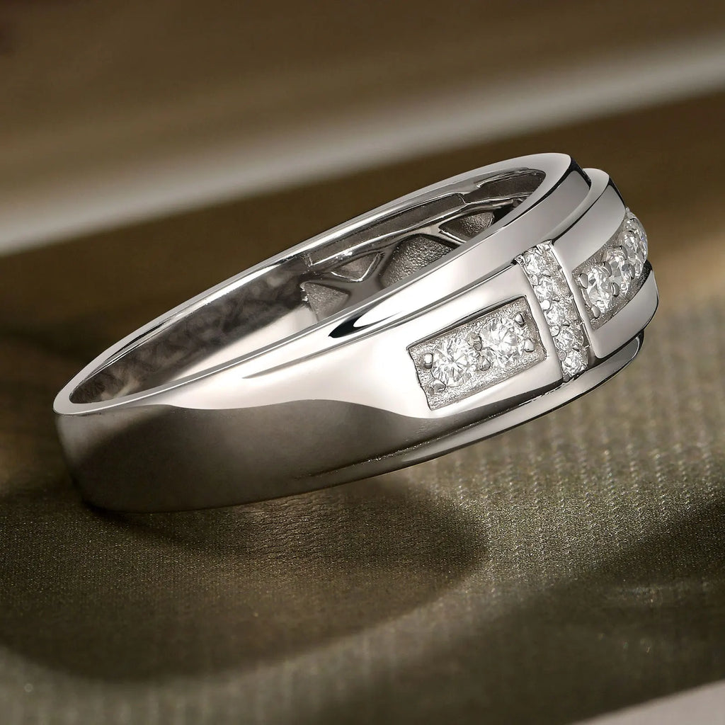 Men's Moissanite Wedding Band – 925 Sterling Silver, GRA Certified