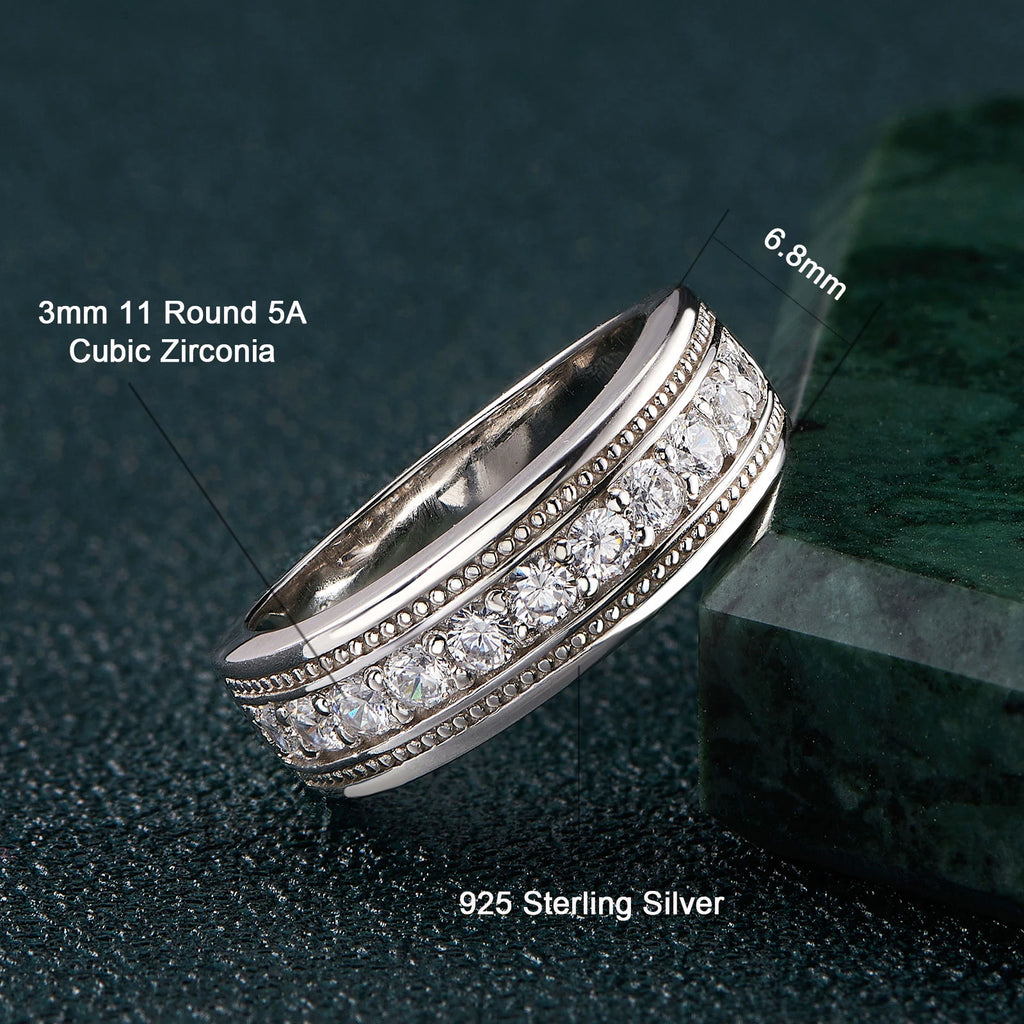 Men's 925 Sterling Silver Wedding Ring – AAA CZ Half Eternity