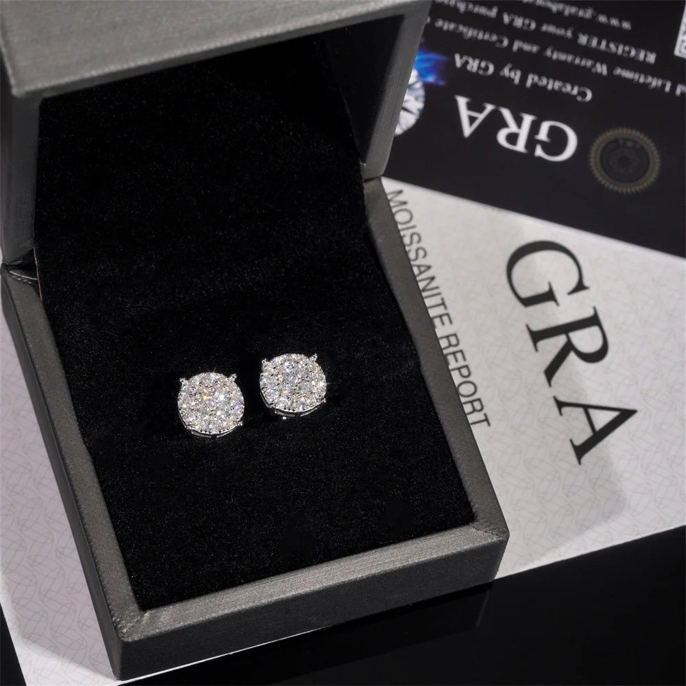 9.8mm Iced Moissanite Cluster Earrings – 925 Sterling Silver