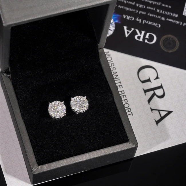 9.8mm Iced Moissanite Cluster Earrings – 925 Sterling Silver Main Image