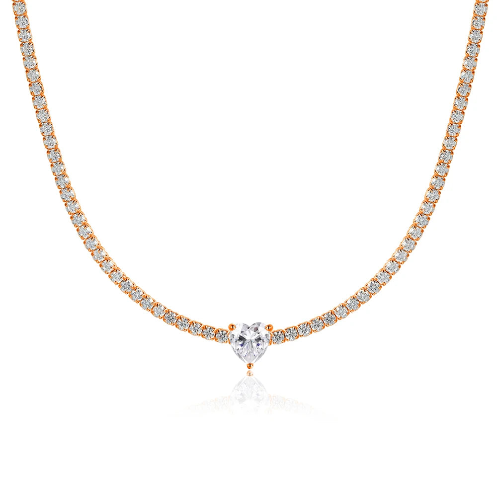 Heart Moissanite Tennis Necklace – 925 Sterling Silver