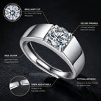 1CT Moissanite Ring for Men – 925 Sterling Silver Adjustable