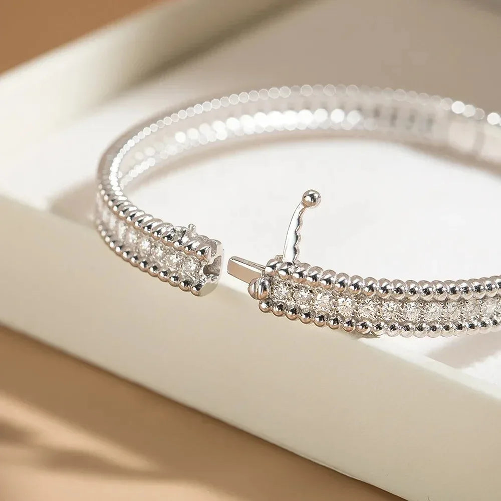 Moissanite Bangle Bracelet – S925 Silver, 18K Gold Plated