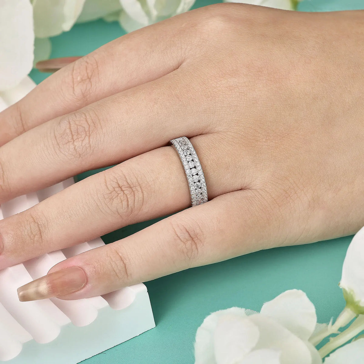 Moissanite Wedding Band – 925 Sterling Silver Elegant Ring