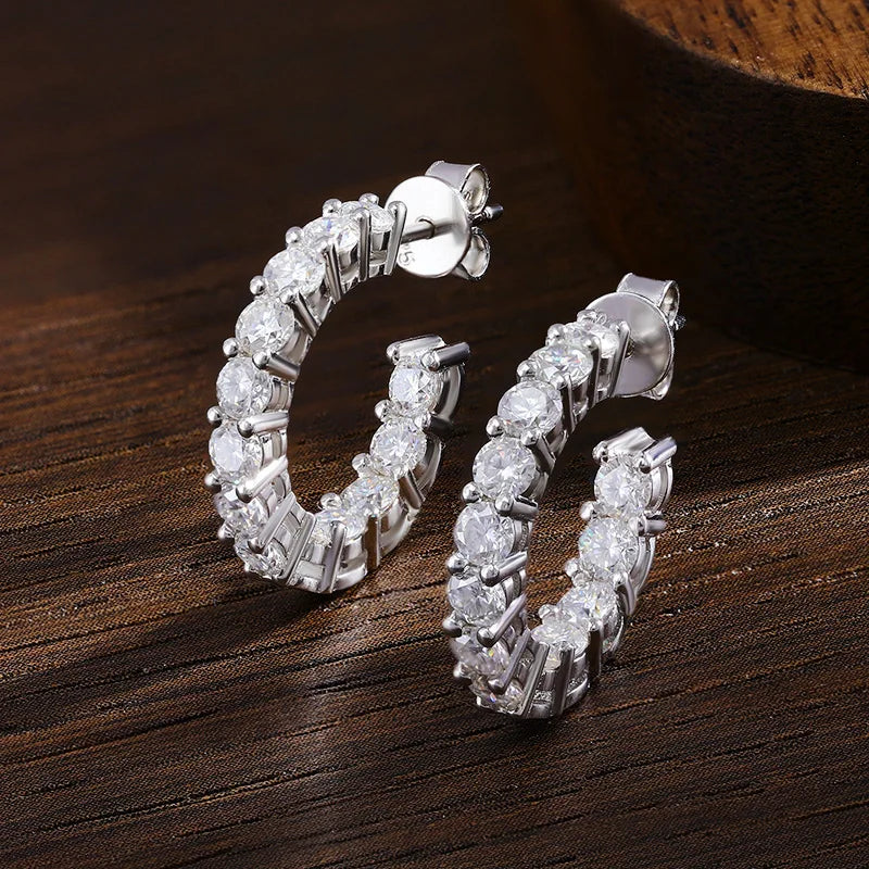 D VVS1 Moissanite Hoop Earrings – 925 Sterling Silver, GRA Certified