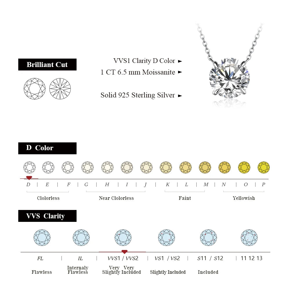 1CT Moissanite Pendant Necklace – 925 Sterling Silver