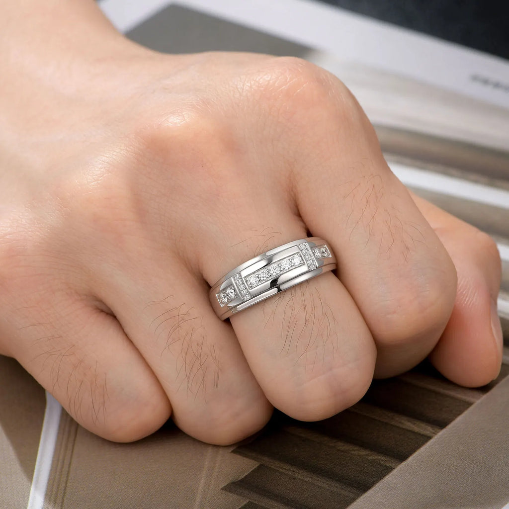 Men's Moissanite Wedding Band – 925 Sterling Silver, GRA Certified
