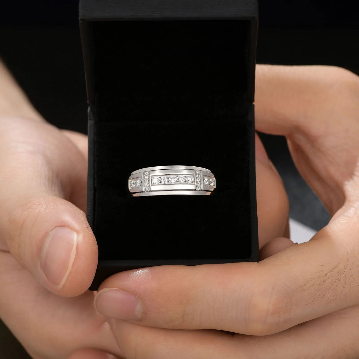 Men's Moissanite Wedding Band – 925 Sterling Silver, GRA Certified