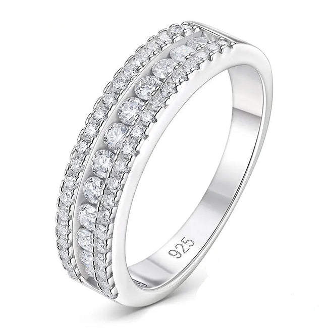 Moissanite Wedding Band – 925 Sterling Silver Elegant Ring Hover Image