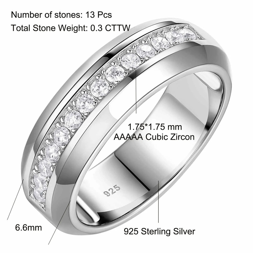 Men's 925 Sterling Silver Wedding Ring – AAAAA CZ Band