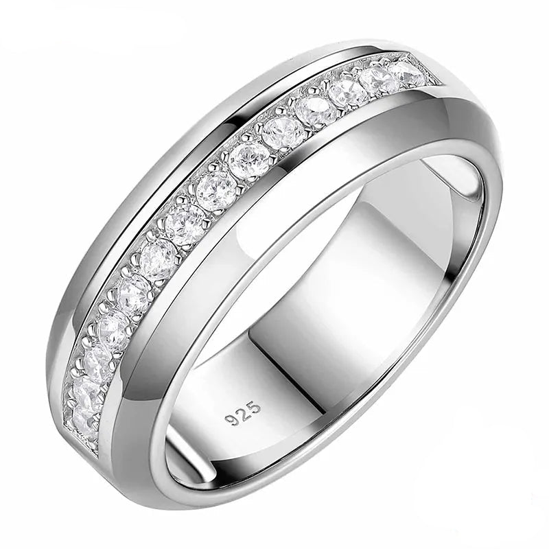 Men's 925 Sterling Silver Wedding Ring – AAAAA CZ Band