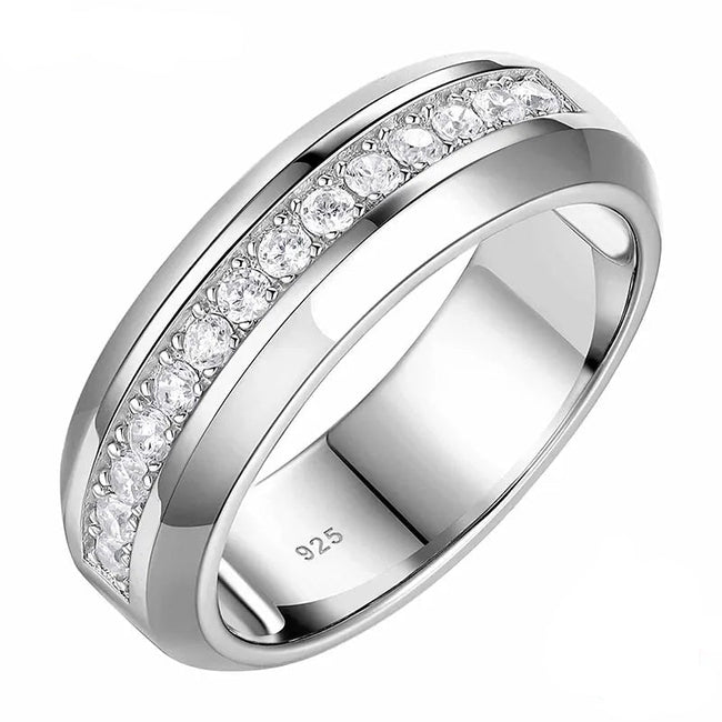 Men's 925 Sterling Silver Wedding Ring – AAAAA CZ Band Hover Image