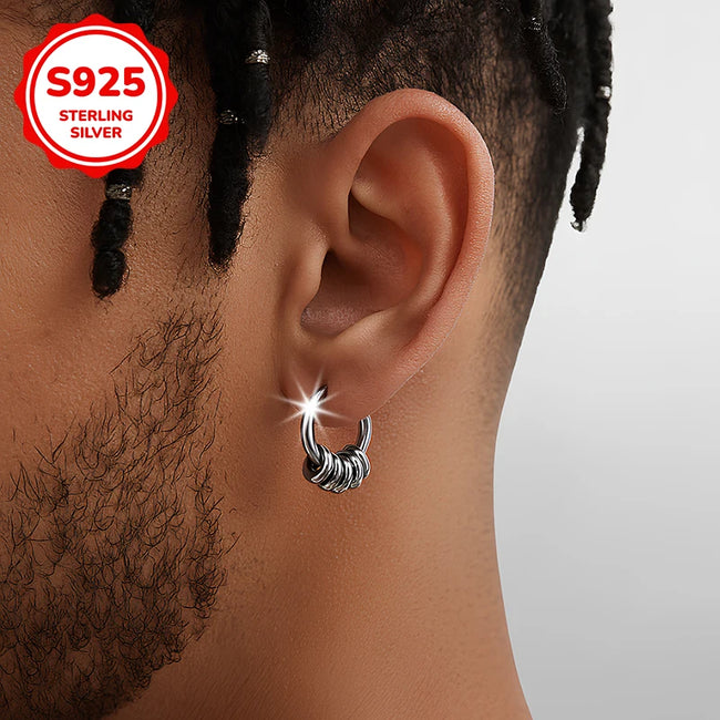 925 Sterling Silver Multi-Layer Hoop Earrings – Men's Fashion Main Image