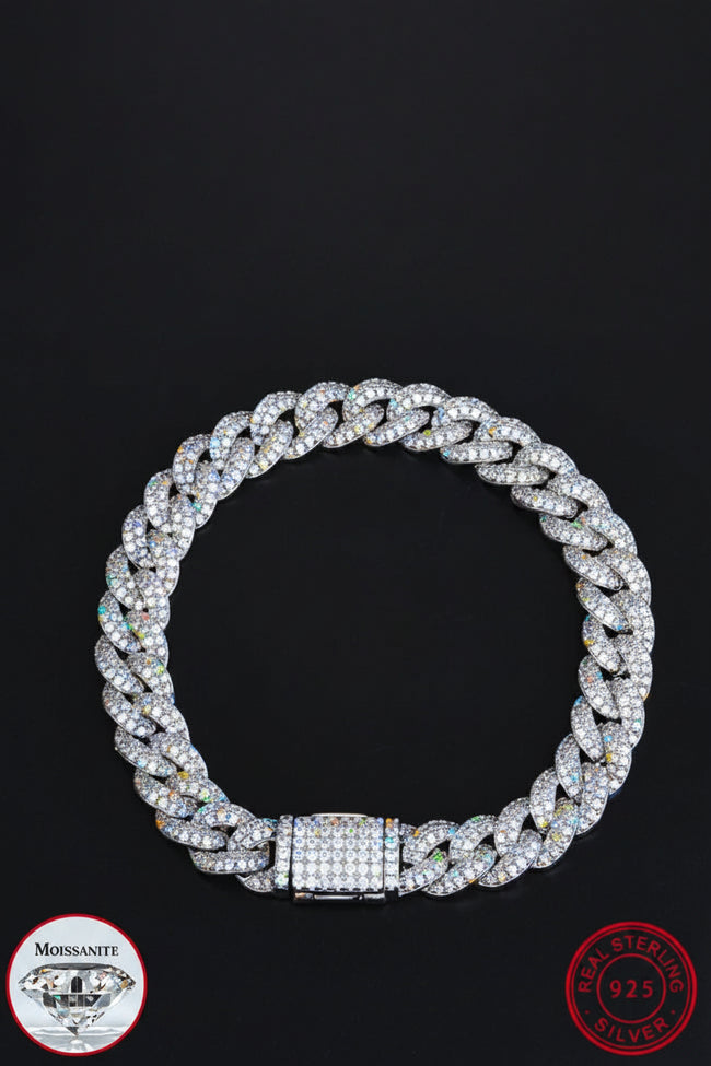TUHE 8MM Cuban Link Bracelet – 925 Sterling Silver Moissanite Hover Image