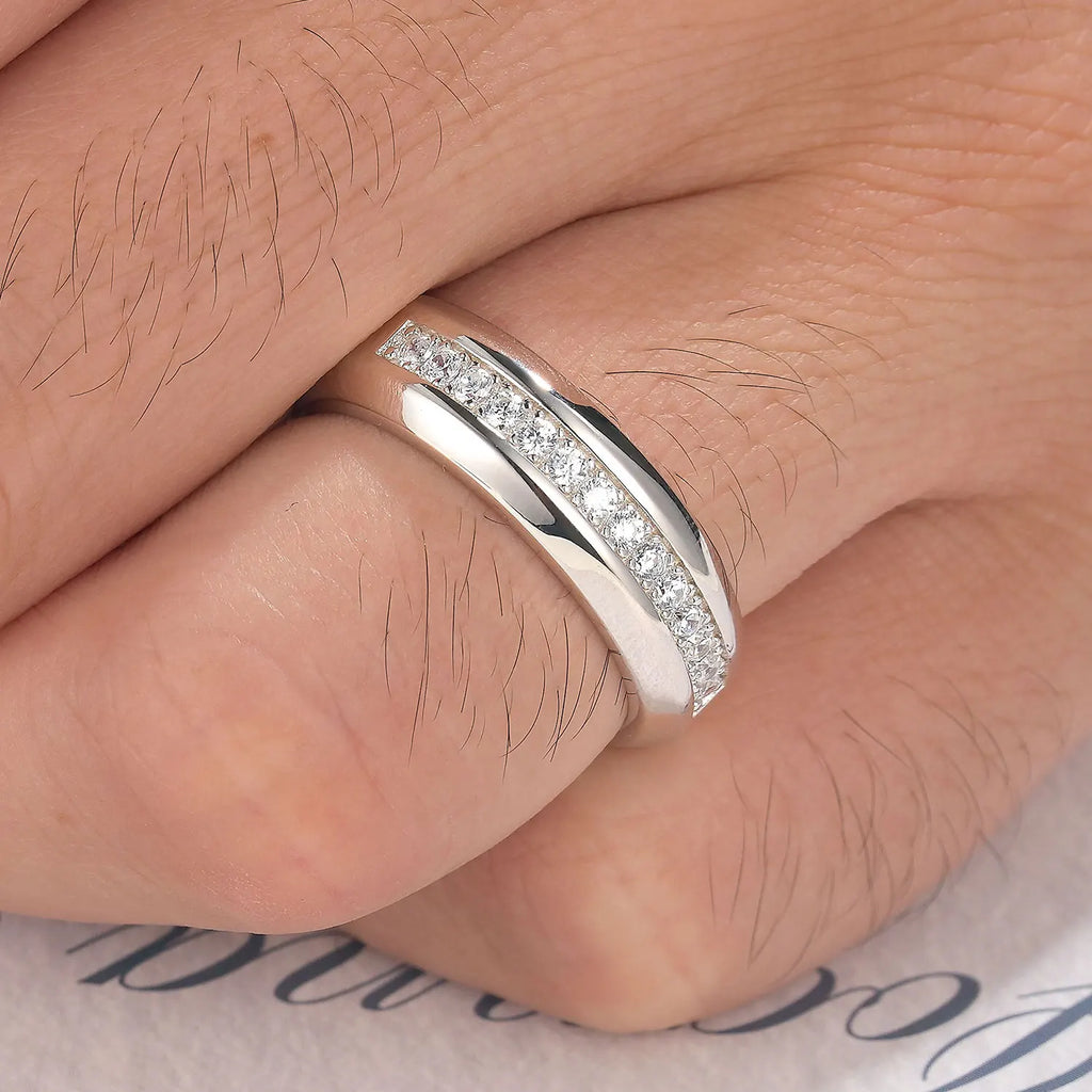 Men's 925 Sterling Silver Wedding Ring – AAAAA CZ Band
