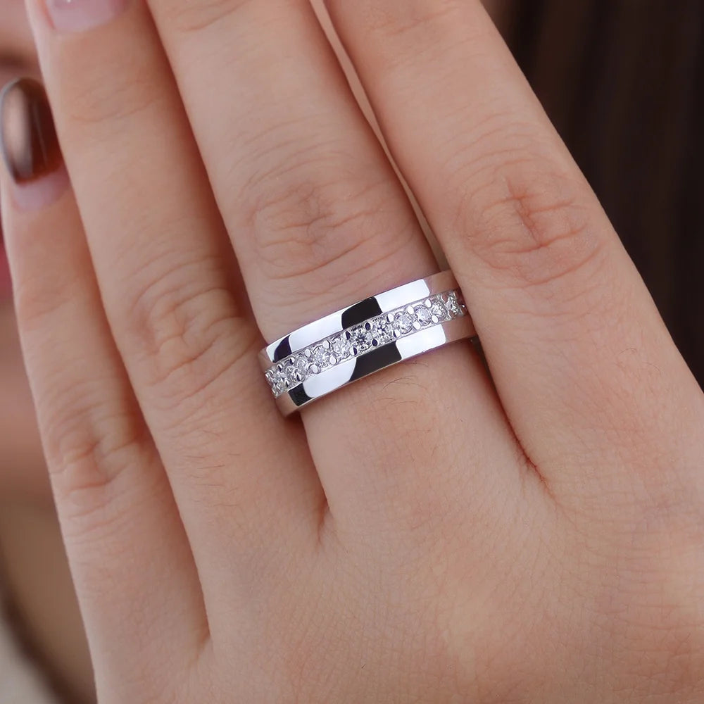 2MM Moissanite Band Ring – 925 Sterling Silver, 18K Plated