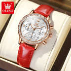 OLEVS 9933 Women's Quartz Watch – Luxury Leather Strap & Chronograph