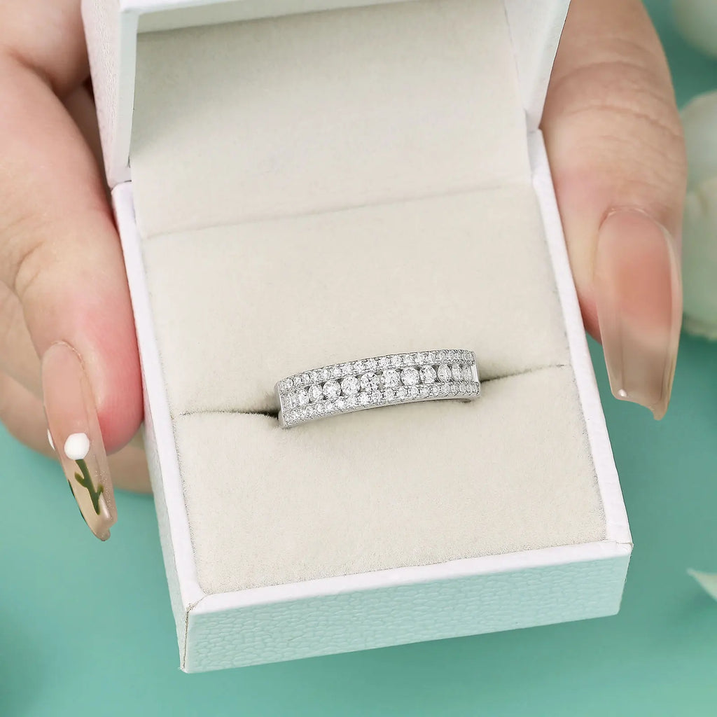 Moissanite Wedding Band – 925 Sterling Silver Elegant Ring