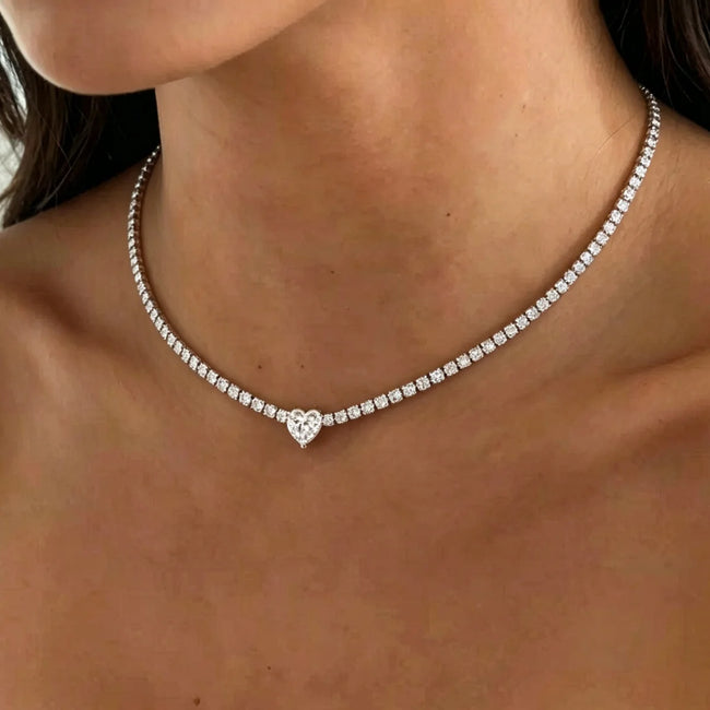 Heart Moissanite Tennis Necklace – 925 Sterling Silver Main Image