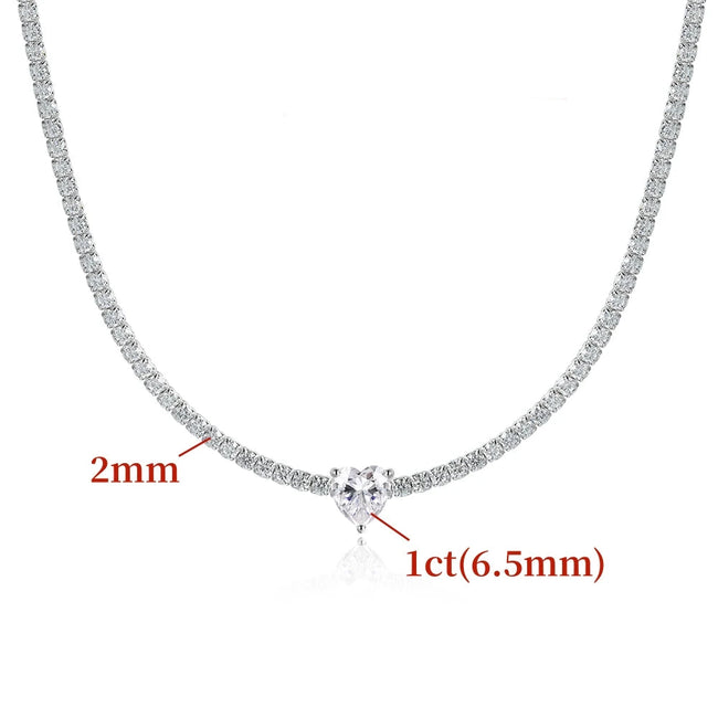 Heart Moissanite Tennis Necklace – 925 Sterling Silver Hover Image