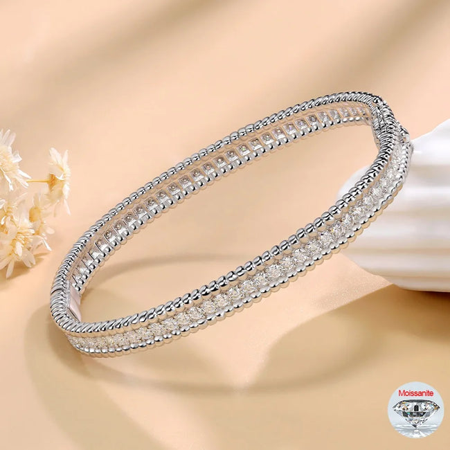 Moissanite Bangle Bracelet – S925 Silver, 18K Gold Plated Hover Image