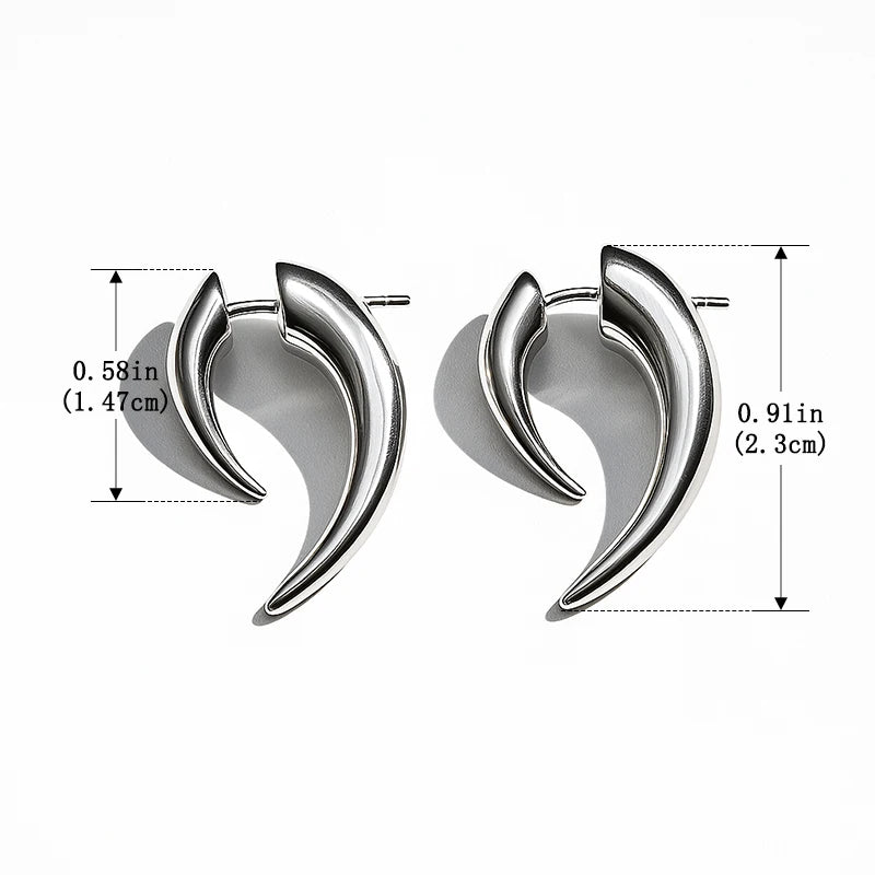 925 Sterling Silver Crescent Horn Earrings – Men's Hip-Hop Punk Style