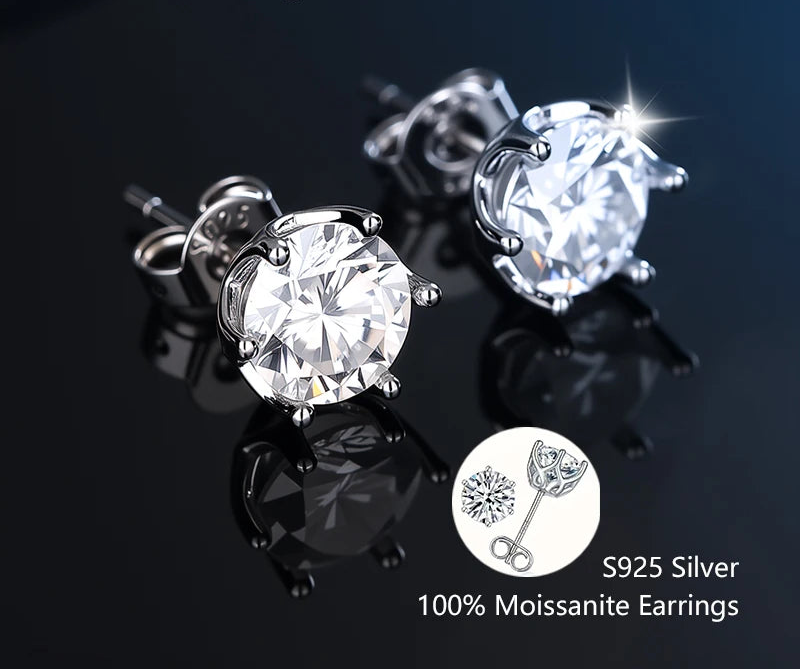 S925 Sterling Silver Moissanite Stud Earrings – Unisex Fine Jewelry