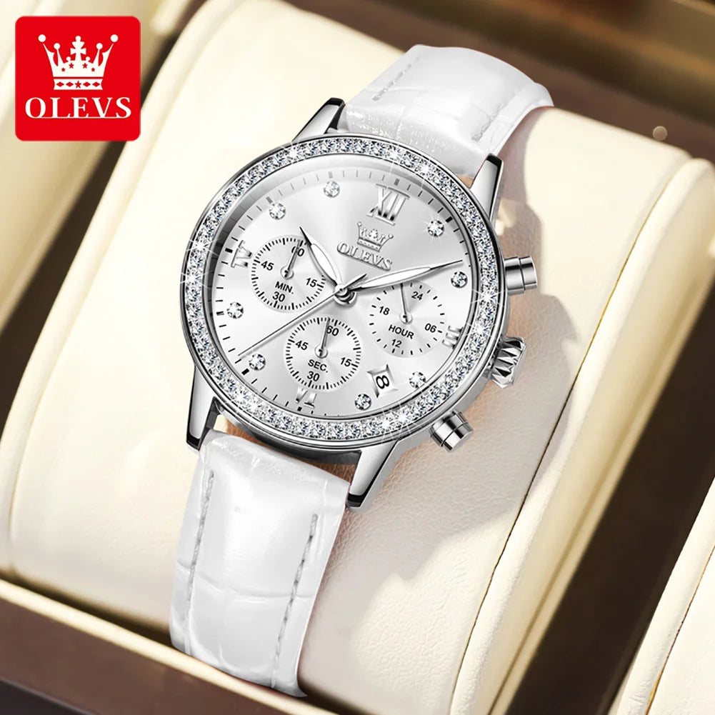 OLEVS 9933 Women's Quartz Watch – Luxury Leather Strap & Chronograph