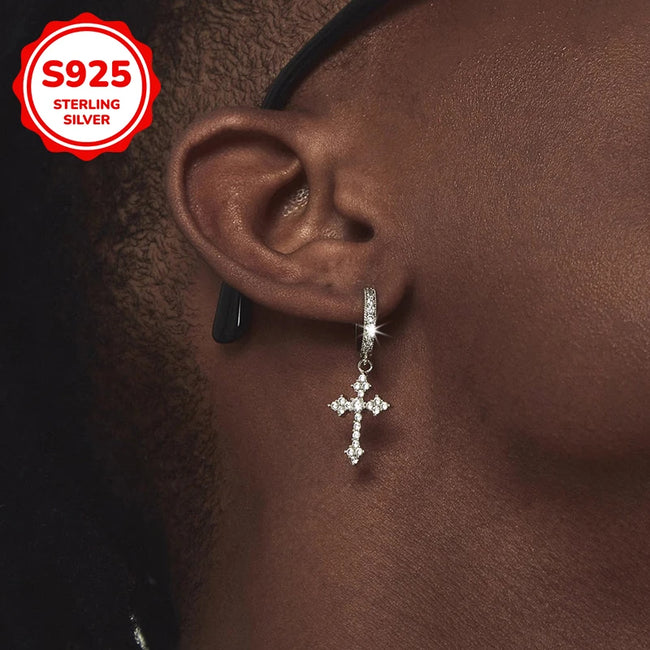 925 Sterling Silver Cross Earrings Hover Image