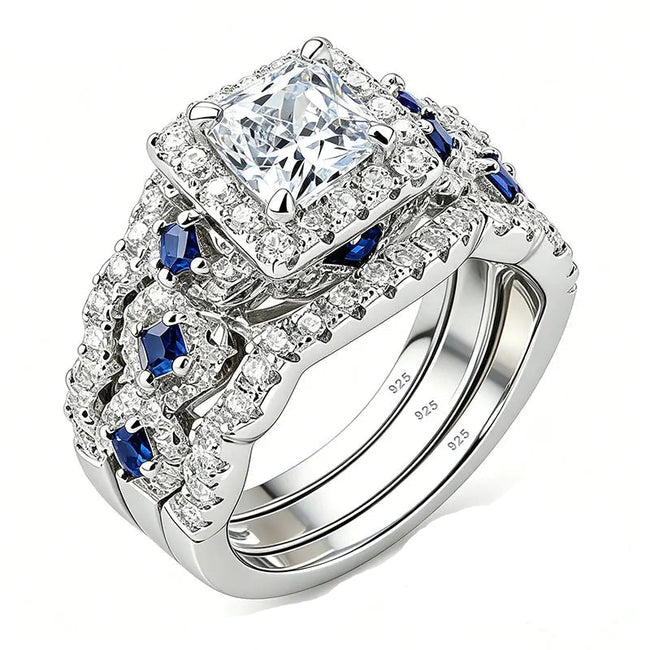 3-Piece Moissanite Bridal Ring Set – 925 Sterling Silver Hover Image