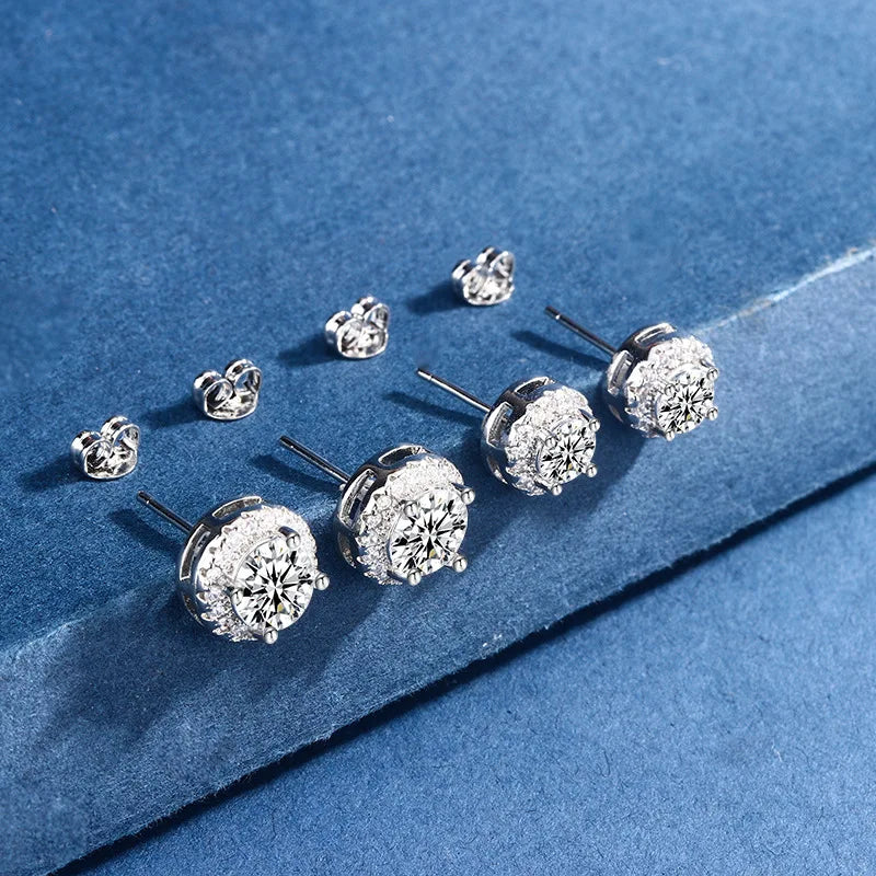 S925 Sterling Silver Moissanite Stud Earrings – Unisex Fine Jewelry