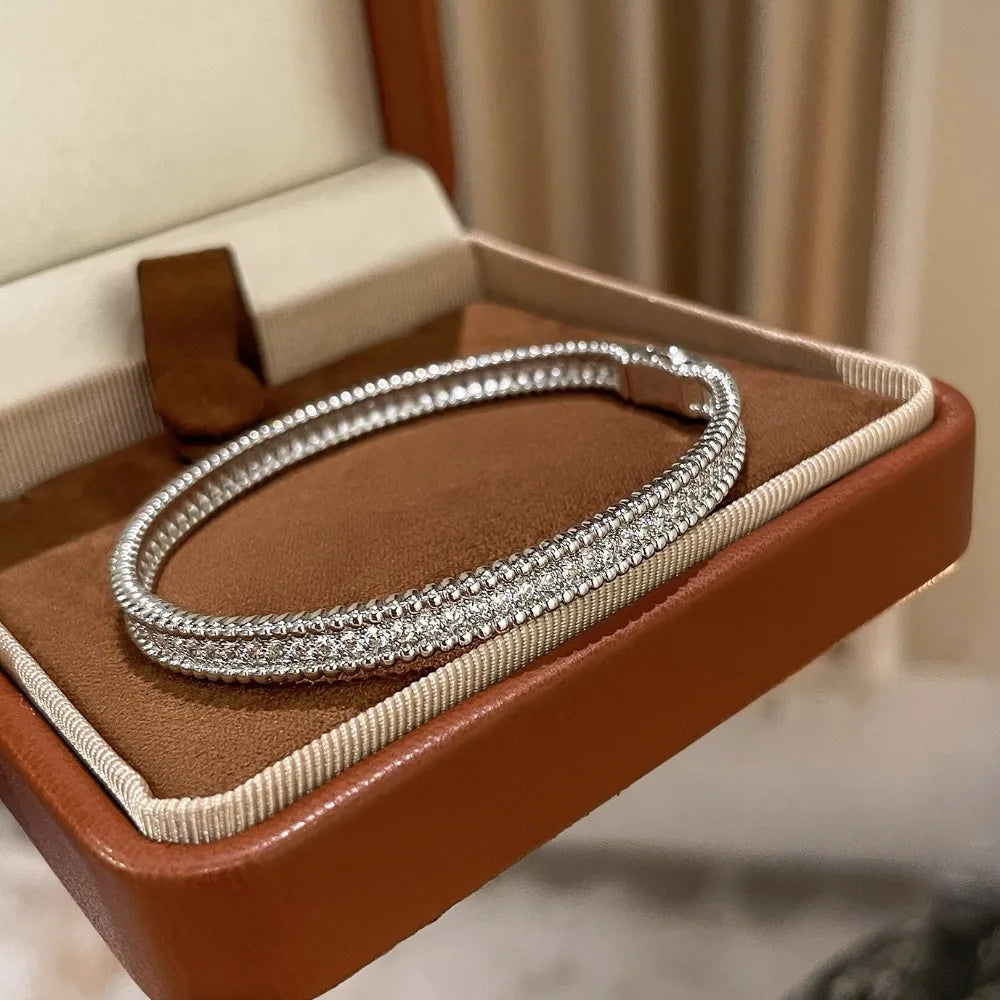 Moissanite Bangle Bracelet – S925 Silver, 18K Gold Plated