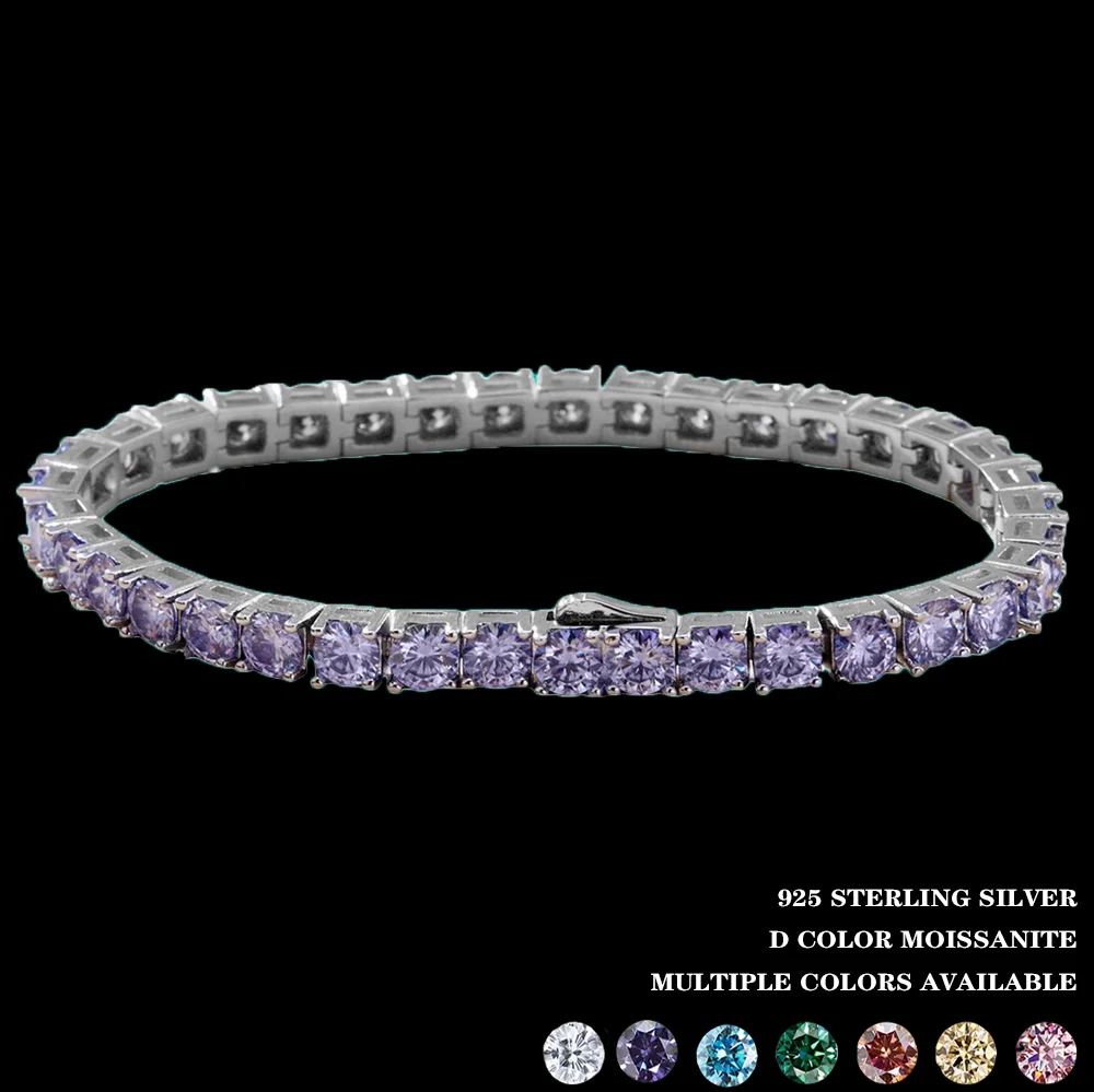 D VVS1 Moissanite Tennis Bracelet – 925 Sterling Silver, 4MM
