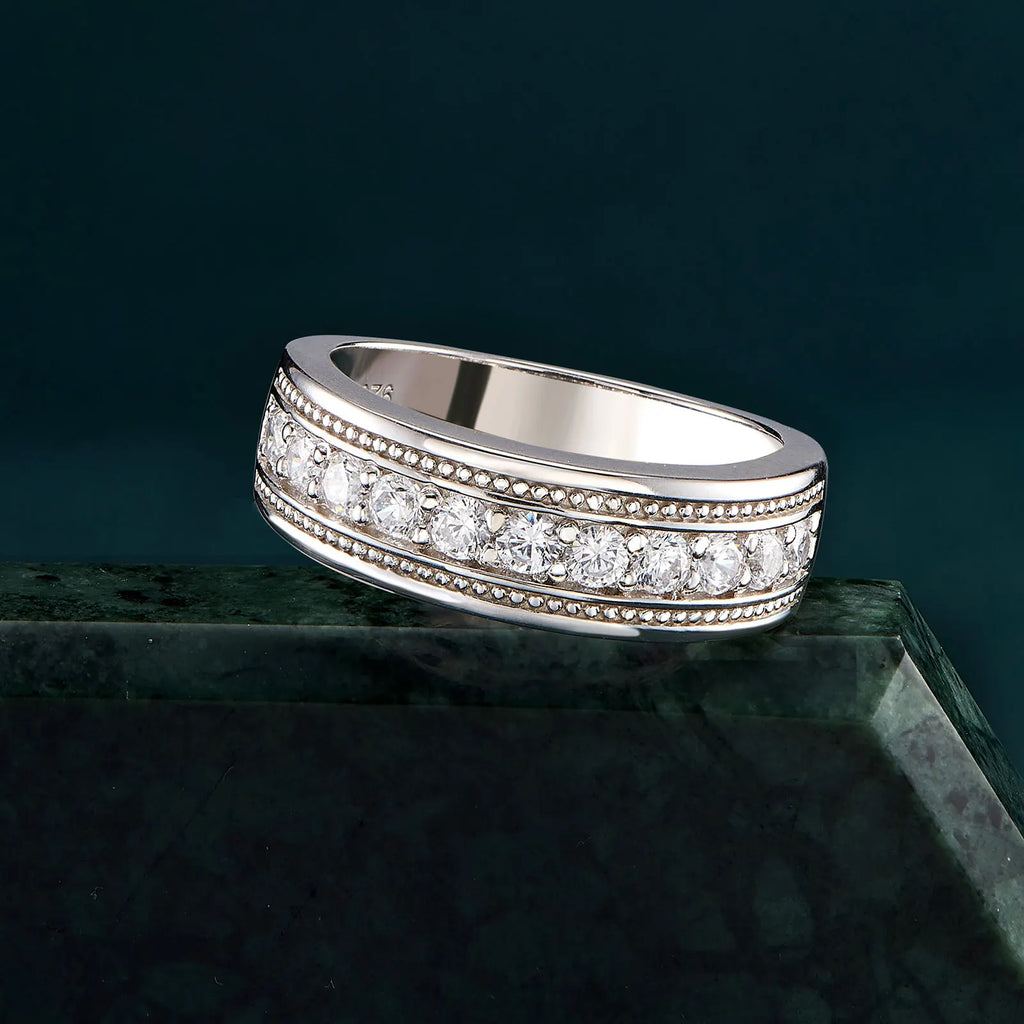 Men's 925 Sterling Silver Wedding Ring – AAA CZ Half Eternity