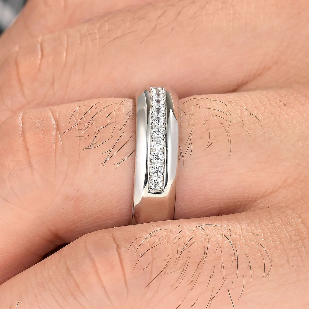 Men's 925 Sterling Silver Wedding Ring – AAAAA CZ Band