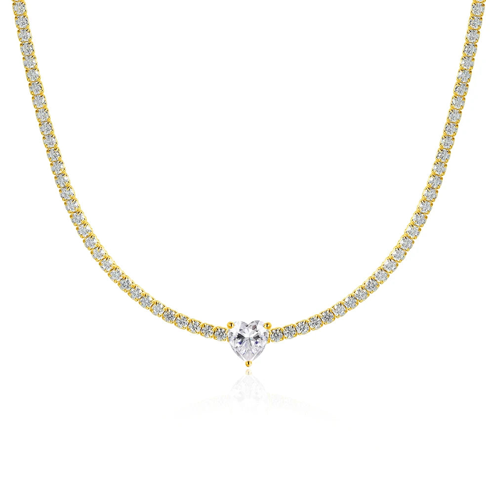 Heart Moissanite Tennis Necklace – 925 Sterling Silver