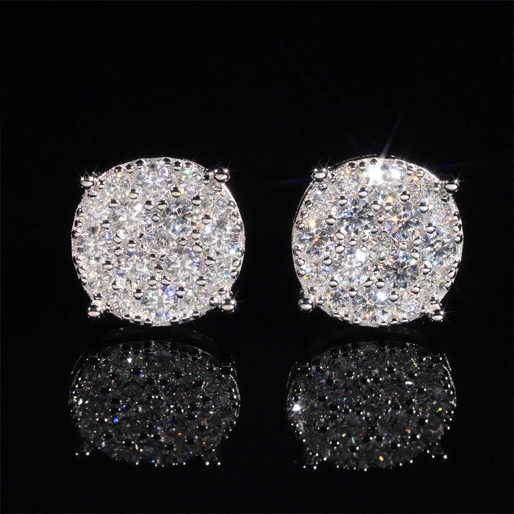 9.8mm Iced Moissanite Cluster Earrings – 925 Sterling Silver