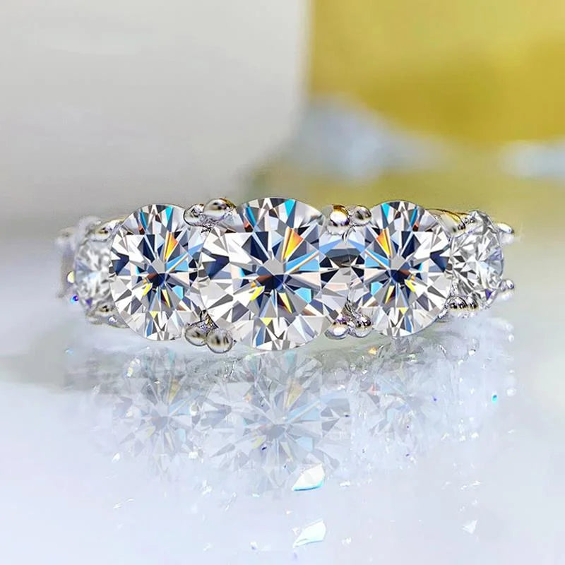 3.6CT Moissanite 3-Stone Ring – 925 Sterling Silver Bridal Jewelry