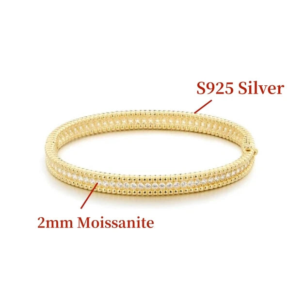 Moissanite Bangle Bracelet – S925 Silver, 18K Gold Plated