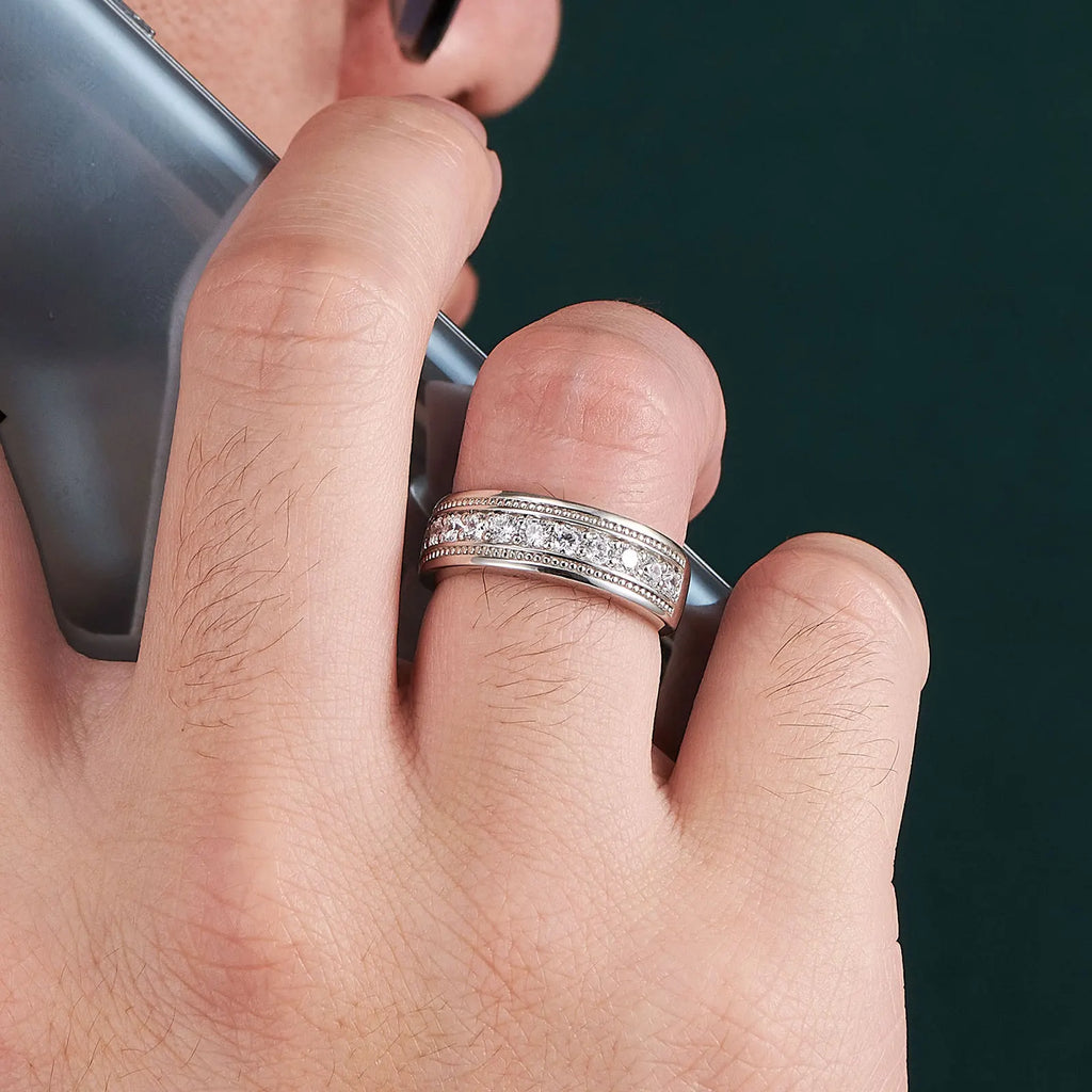 Men's 925 Sterling Silver Wedding Ring – AAA CZ Half Eternity