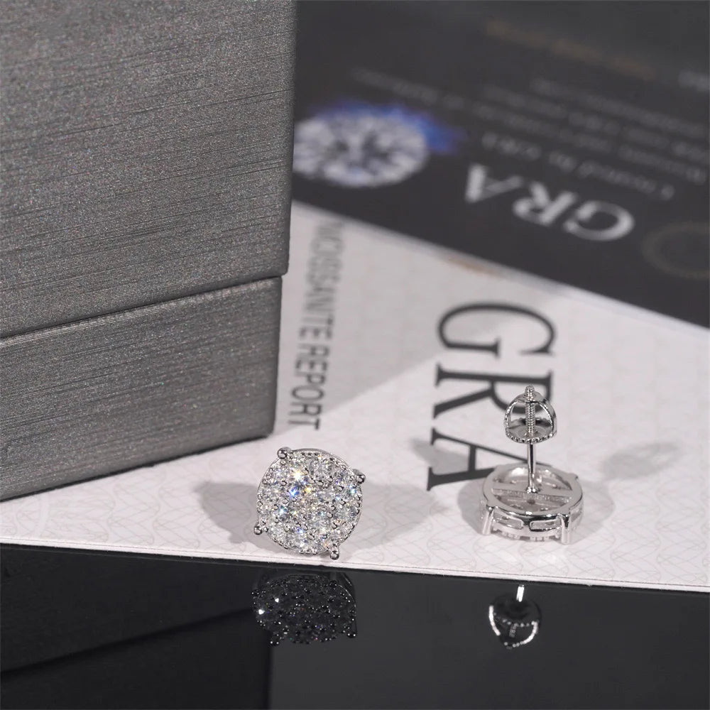 9.8mm Iced Moissanite Cluster Earrings – 925 Sterling Silver