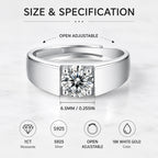 1CT Moissanite Ring for Men – 925 Sterling Silver Adjustable