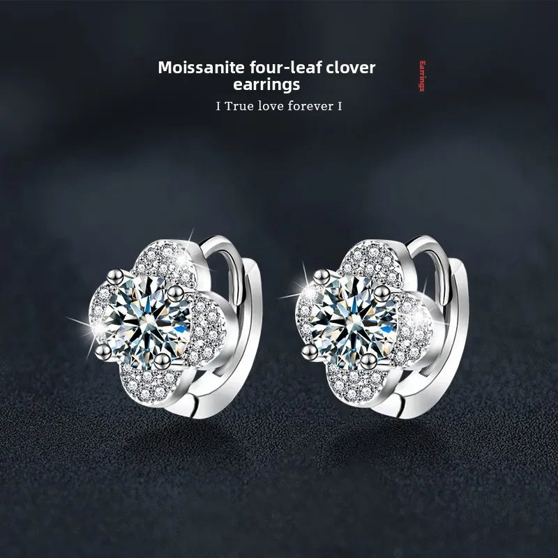 1CT D-Color Moissanite Clover Earrings – S925 Sterling Silver