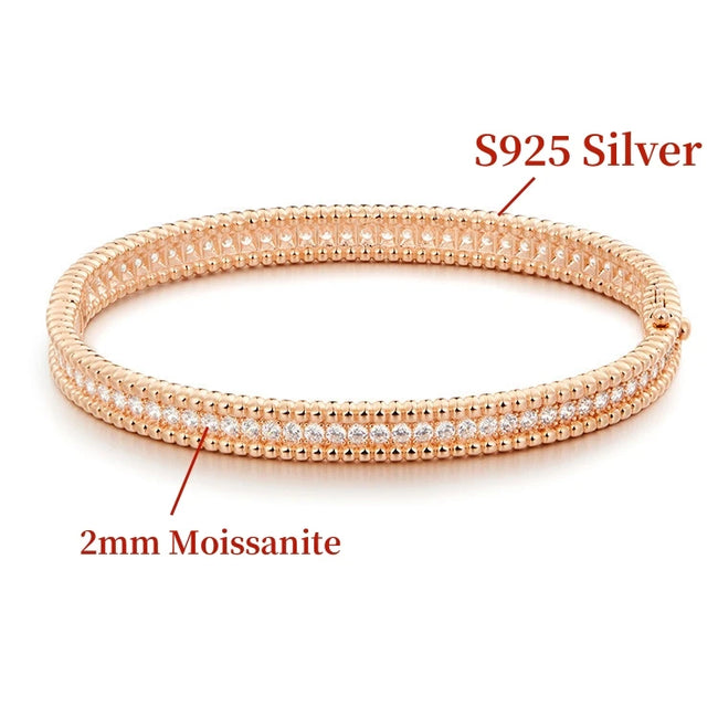 Moissanite Bangle Bracelet – S925 Silver, 18K Gold Plated Hover Image